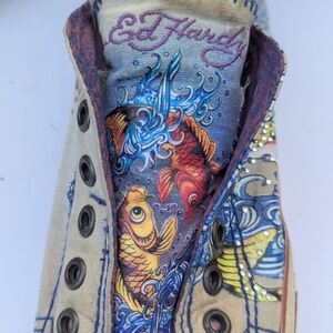Ed Hardy Women's Koi Fish Slip On Canvas Shoe Y2K Vintage Unique Rare US 8